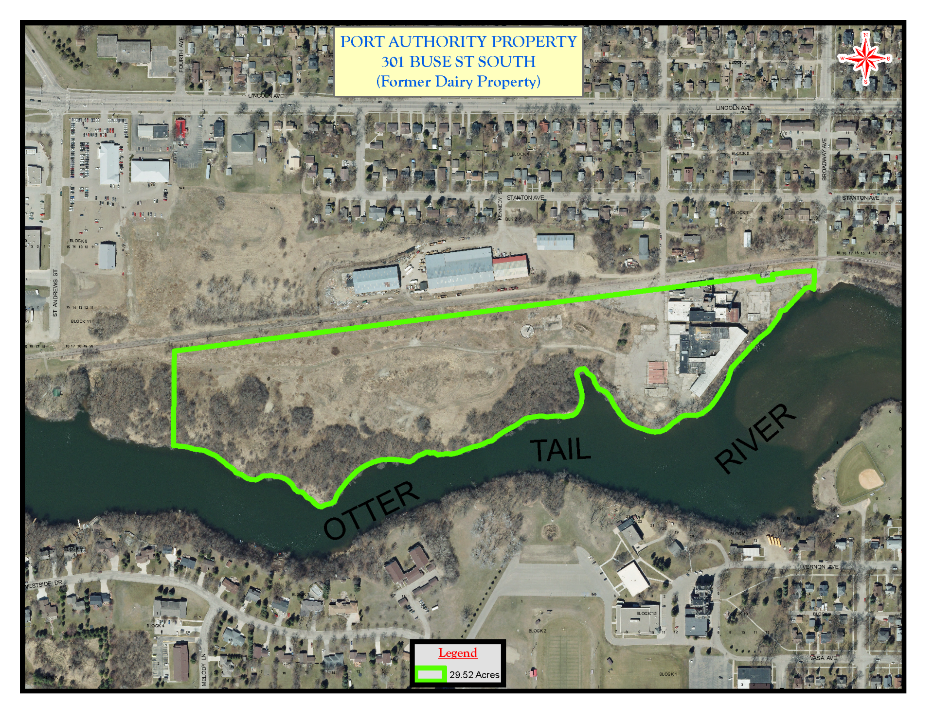 Dairy Property, 2023, showing map of 29.52 acres bound by a green line.